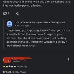Utopia Tattoo & Piercing - Owner is condescending and misogynistic towards women