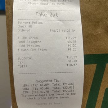 Jakes Burgers and Beer - Extra charge. Items I didn't get. - Burgers Near Me - Flower Mound, Texas