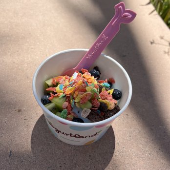 Yogurtland - Brownies, kiwi, blueberries, and fruity pebbles on top of Rocket Pop Sorbet - Ice Cream & Frozen Yogurt Near Me - Irvine, California Yogurtland - Brownies, kiwi, blueberries, and fruity pebbles on top of Rocket Pop Sorbet - Ice Cream & Frozen Yogurt Near Me - Irvine, California