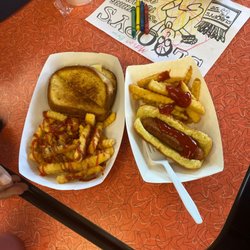 Sloopys - Chicken melt with French fries and my sons hot dog kids meal