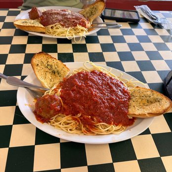 Tony's Pizza - The Monday special! $8.99 for spaghetti with meatball, garlic bread, and a soda! - Pizza Near Me - Boulder City, Nevada