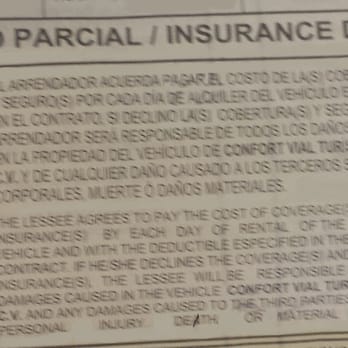 Easy Way Rent a Car - Insurance wording on rental agreement. - Car Rental Near Me - Cancún, ROO