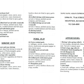 Sang Sang Asian Express - Menu - Chinese Near Me - Shawnee, Kansas Sang Sang Asian Express - Menu - Chinese Near Me - Shawnee, Kansas