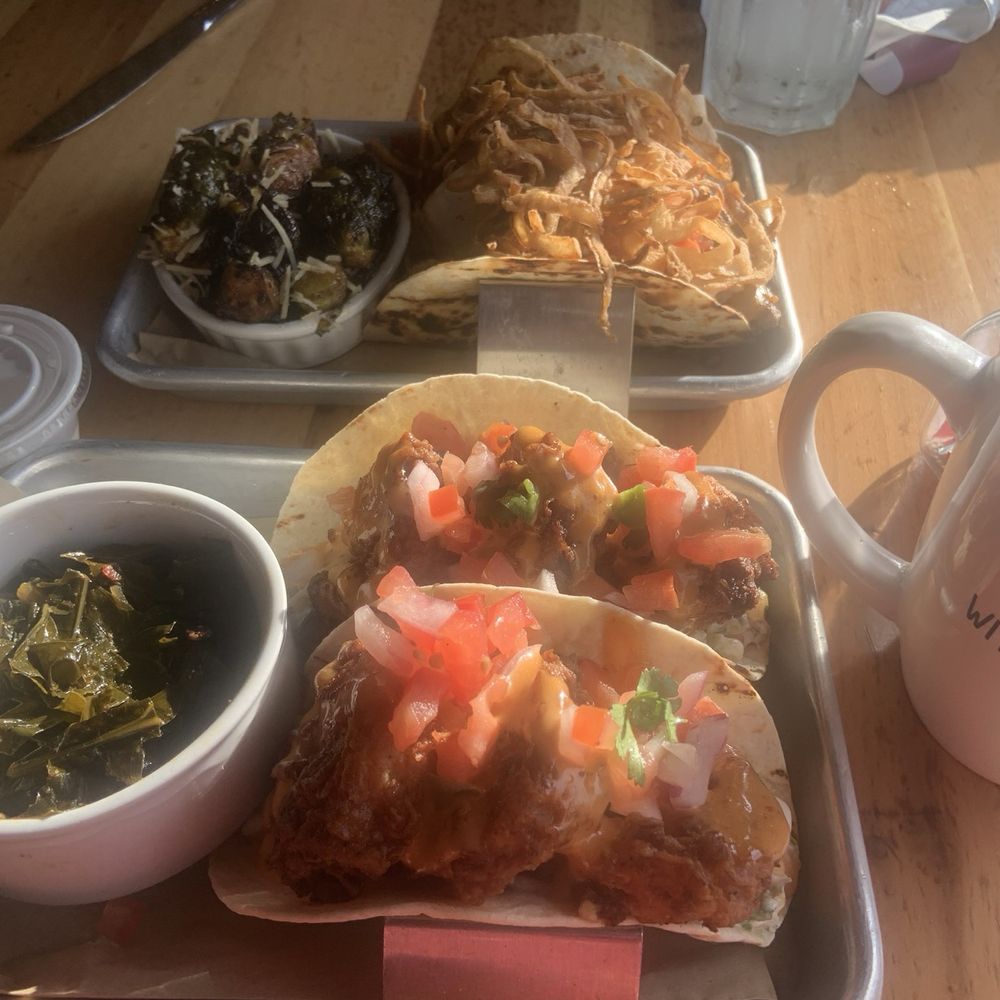 Foragers Canteen - Street Corn Tacos and Steam EngineTacos, sides collard greens and roasted Brussel sprouts - Tacos Near Me - Sylva, North Carolina Foragers Canteen - Street Corn Tacos and Steam EngineTacos, sides collard greens and roasted Brussel sprouts - Tacos Near Me - Sylva, North Carolina