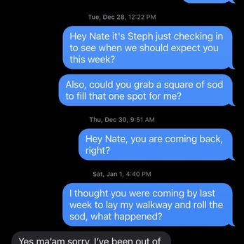The Grounds Crew - a text message from a customer - Landscaping Near Me