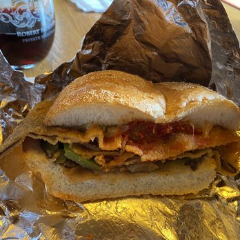 San Francisco Panini - Veal cutlet on a bun with the works. I couldn't wait to eat it so this is the other half. Delicious!!! - Italian Near Me - Guelph, Ontario San Francisco Panini - Veal cutlet on a bun with the works. I couldn't wait to eat it so this is the other half. Delicious!!! - Italian Near Me - Guelph, Ontario