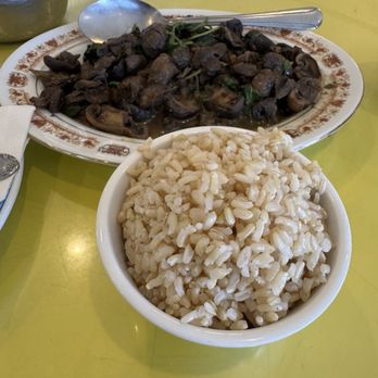 Jyun Kang Vegetarian Restaurant - Mushroom with brown rice. - Vegan Near Me - Ukiah, California