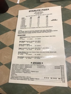 Menu photo 1 Starlite Pizza South Bend, IN Menu photo 1 Starlite Pizza South Bend, IN