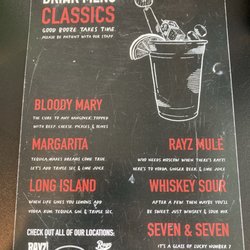 Rayz on the Bay - Back of Drink Menu