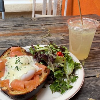 Asters Cafe and Bakery - Eggs Benedict with sparkling basil lemonade - Breakfast & Brunch Near Me - Marfa, Texas Asters Cafe and Bakery - Eggs Benedict with sparkling basil lemonade - Breakfast & Brunch Near Me - Marfa, Texas
