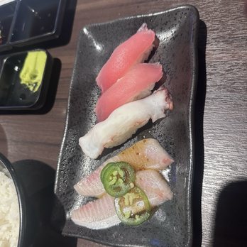 Blufish Sushi & Grill - Albacore jalapeño 9/10 (but very spicy)  Octopus 8/10  Tuna 9/10 - Sushi Bars Near Me - Torrance, California