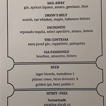 Gia - Cocktail Menu - Italian Near Me - Minneapolis, Minnesota
