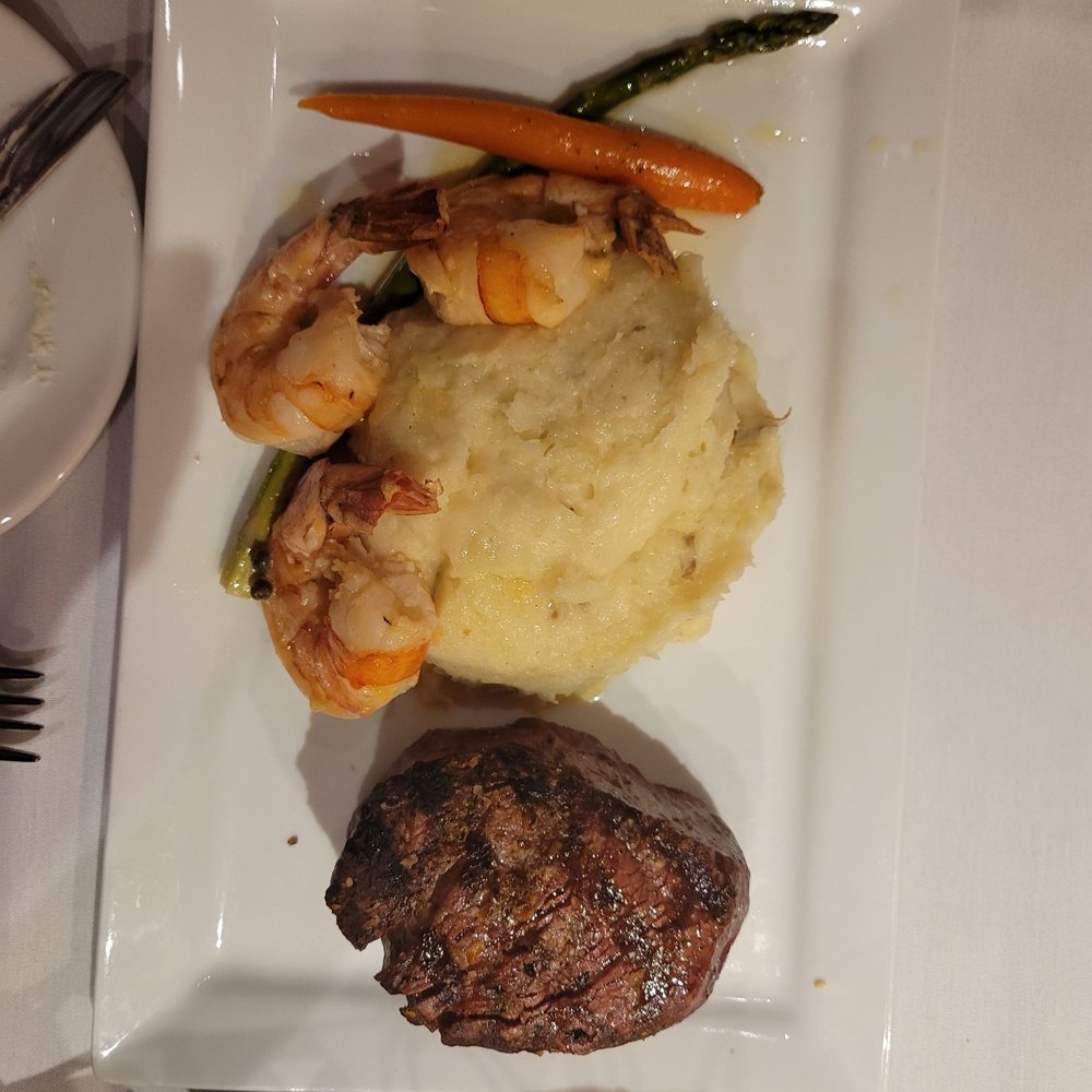 Roxy's Restaurant and Bar - Sirloin and shrimp scampi with garlic mashed potatoes - Steakhouses Near Me - Black Hawk, Colorado Roxy's Restaurant and Bar - Sirloin and shrimp scampi with garlic mashed potatoes - Steakhouses Near Me - Black Hawk, Colorado