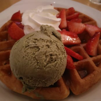 Prince Tea House - Waffle with syrup and green tea ice cream - Tea Rooms Near Me - Flushing, New York