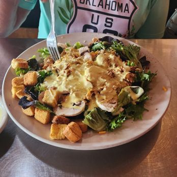 Rock Cafe - Chicken salad with Honey Mustard dressing on the side. HUGE portion of food - German Near Me - Stroud, Oklahoma Rock Cafe - Chicken salad with Honey Mustard dressing on the side. HUGE portion of food - German Near Me - Stroud, Oklahoma