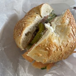 Nova lox with everything (in Asiago bagel)