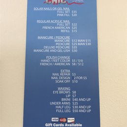 Here is the price list for Chic Nails.