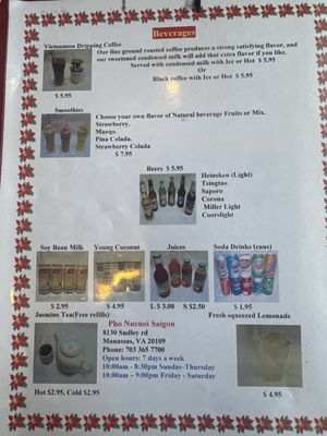 Menu photo 2 Pho Saigon Manassas, VA