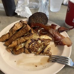 City Diner - French toast, bacon plate with side of sausage.  Yummy
