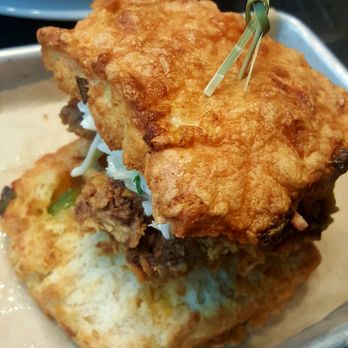 Breakside Brewery - Chicken and biscuits with a side curly fries. - American Near Me - Portland, Oregon