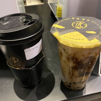 Tiger Sugar - Green tea latte & boba milk tea with cream mousse - Bubble Tea Near Me - Scarborough, Ontario