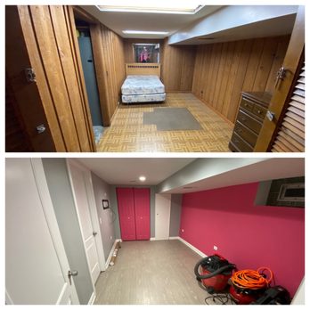 Family First Restoration - Before and after, rec room - Damage Restoration Near Me - Villa Park, Illinois Family First Restoration - Before and after, rec room - Damage Restoration Near Me - Villa Park, Illinois
