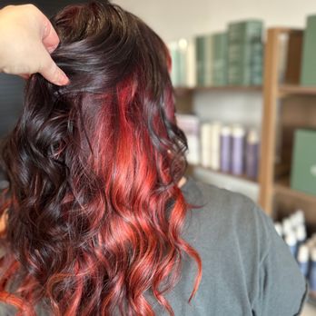 Smith Hair Salon - Vibrant red and black melt with soft waves created in our Murrieta salon for a bold, dimensional, head-turning look. - Hair Stylists Near Me - Murrieta, California Smith Hair Salon - Vibrant red and black melt with soft waves created in our Murrieta salon for a bold, dimensional, head-turning look. - Hair Stylists Near Me - Murrieta, California
