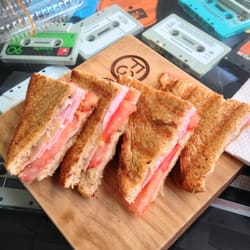 Decked Bar & Cafe - Ham, cheese & tomato toastie on whole-meal.