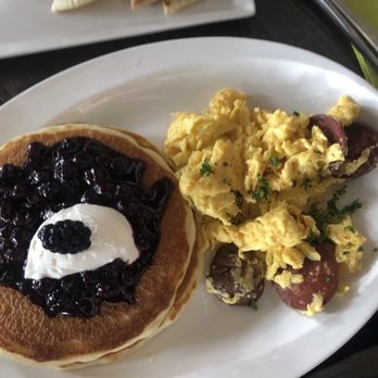 Lokma - Sunrise combo: Greek yogurt pancakes and scrambled eggs with sujuk - Mediterranean Near Me - San Francisco, California