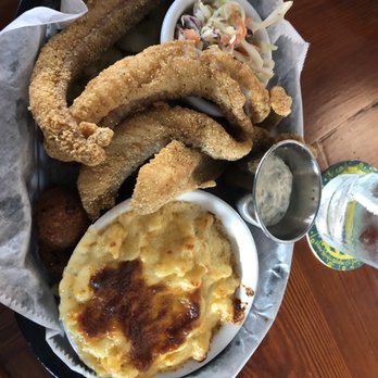 High Hat Cafe - Large Catfish w/ hush puppies and Mac and Cheese - Southern Near Me - New Orleans, Louisiana High Hat Cafe - Large Catfish w/ hush puppies and Mac and Cheese - Southern Near Me - New Orleans, Louisiana