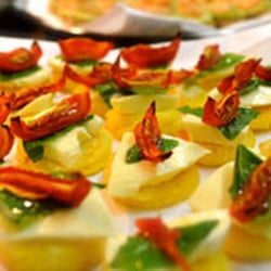 Art Gallery Food + Wine - Cocktail Canapés; polenta pancake, basil, bocconcini and roasted tomato