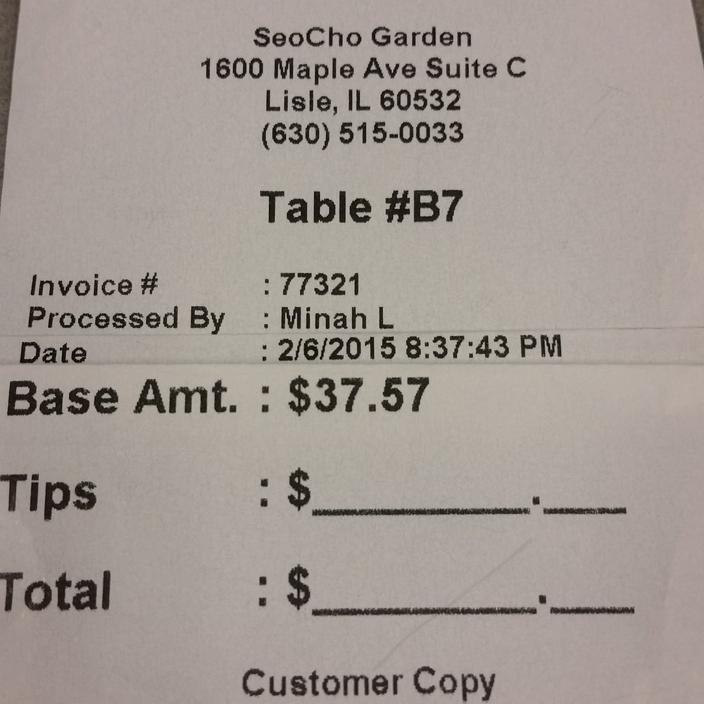 Seocho Garden - All you can eat was $28 per person. Tax and gratuity include. Price seems a tad steep. - Korean Near Me - Lisle, Illinois Seocho Garden - All you can eat was $28 per person. Tax and gratuity include. Price seems a tad steep. - Korean Near Me - Lisle, Illinois