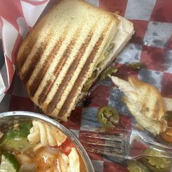 Red C Cafe - Jalapeño turkey panini. Pasta salad has a lot of dressing, but if you drain it off it's good.