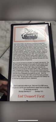 Menu photo 6 Norm's Soda Fountain Kalispell, MT