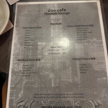 Zoe Hookah Cafe - Hookah menu - Hookah Bars Near Me - Manhattan, New York Zoe Hookah Cafe - Hookah menu - Hookah Bars Near Me - Manhattan, New York