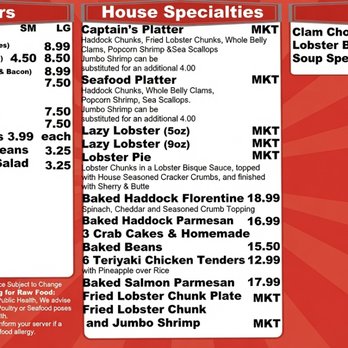 SS Lobster Ltd - wall menu - Seafood Near Me - Fitchburg, Massachusetts SS Lobster Ltd - wall menu - Seafood Near Me - Fitchburg, Massachusetts