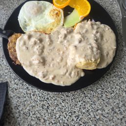 Chicken Fried Steak with a side of Biscuits and Gravy Chicken Fried Steak with a side of Biscuits and Gravy