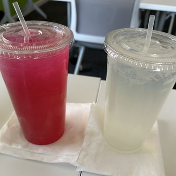 Clementine's Kitchen - Right side: regular lemonade on the left dragon fruit pineapple lemonade. Deliciously good! - Mexican Near Me - Laredo, Texas