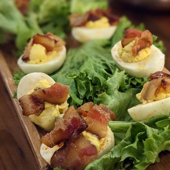 Cellar District - Candied Bacon Deviled Eggs - New American Near Me - Fond du Lac, Wisconsin Cellar District - Candied Bacon Deviled Eggs - New American Near Me - Fond du Lac, Wisconsin