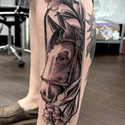 Dedicated Tattoo - this is the last tattoo by brian i got done of my horse ,she came out perfect,he even thought to add her bridle in that is special to me.