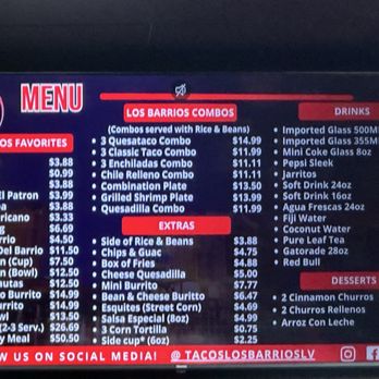 Tacos Los Barrios - Menu 1 on 5/9/2026 - Mexican Near Me - Henderson, Nevada Tacos Los Barrios - Menu 1 on 5/9/2026 - Mexican Near Me - Henderson, Nevada
