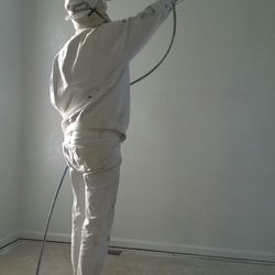 Mother & Daughter's Painting - Spraying a Kilz product to eliminate smoke damage.