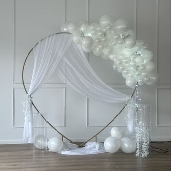 Balloon Up Decor & More - Lit up heart balloon arch with 3 crystal clear cylinder pedestals! - Party & Event Planning Near Me Balloon Up Decor & More - Lit up heart balloon arch with 3 crystal clear cylinder pedestals! - Party & Event Planning Near Me