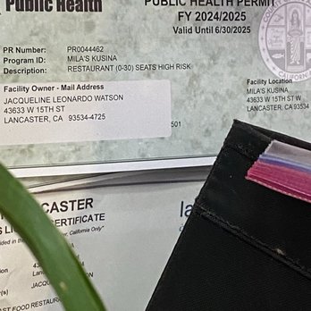 Mila's Kusina - The Business license that was partially have hidden to the puy - Filipino Near Me - Lancaster, California
