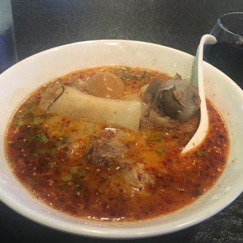 Food Terminal - Szechuan Garlic Bone Marrow soup and glass of Cab. - Malaysian Near Me - Chamblee, Georgia
