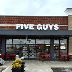 Five Guys - Entrance to the Five Guys restaurant at 9898 University Boulevard in Moon Township, Pennsylvania.
