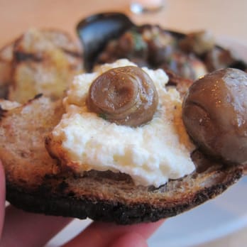 Ox - Wood Fired House Ricotta, Button Mushroom Confit, Balsamic Brown Butter, Grilled Bread - Argentine Near Me - Portland, Oregon Ox - Wood Fired House Ricotta, Button Mushroom Confit, Balsamic Brown Butter, Grilled Bread - Argentine Near Me - Portland, Oregon