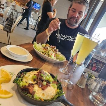 Plums Cafe - Sweet potato hash, wedge salad and mimosa - Breakfast & Brunch Near Me - Costa Mesa, California