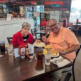 Mom and Bob out for lunch at the City Line Diner Poughkeepsie NY.  Delicious Philly cheese steak sandwich