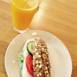 Stadtbäckerei - A turkey tomato and cucumber roll and freshly squeeze orange juice for €5.10